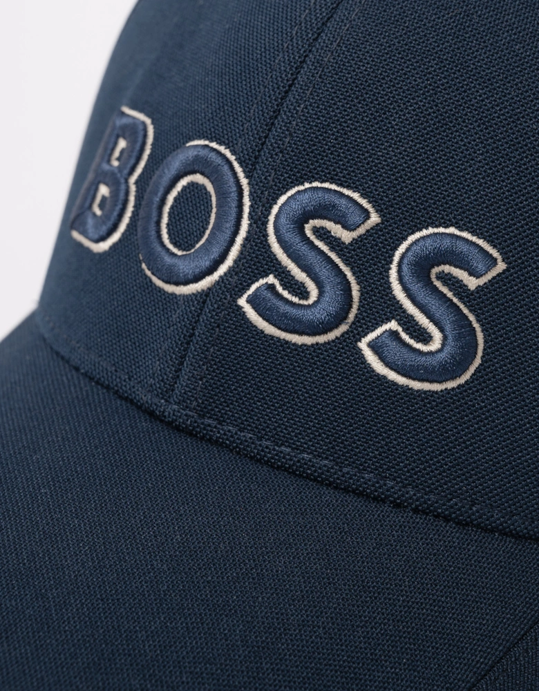 BOSS Green Knitted Piqué Six Panel Cap with Embroidered Logo - Dark Blue 406