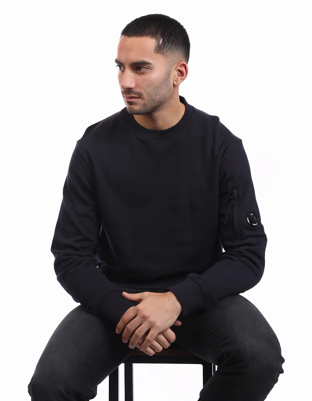 Diagonal Raised Fleece Lens Crewneck Sweatshirt