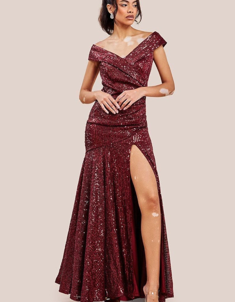 Bardot Sequin Pleated Maxi Dress