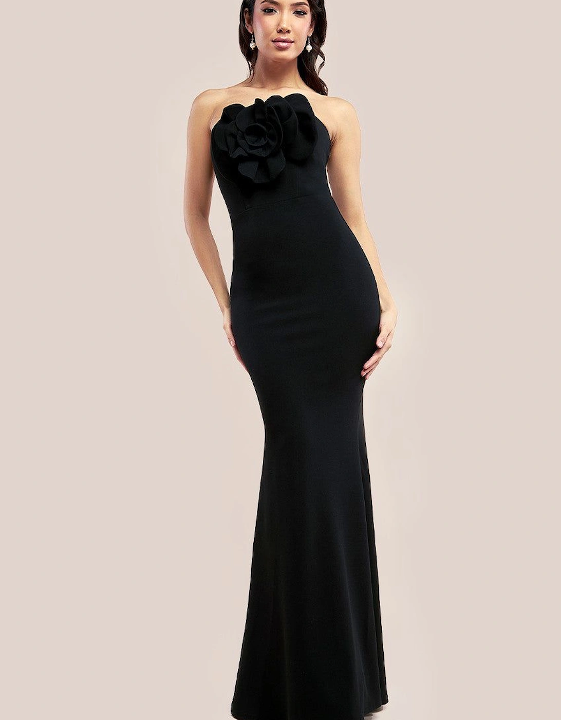 Scuba Crepe Bandeau Rose Maxi Dress, 2 of 1