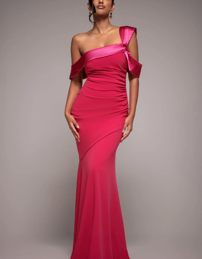 One Shoulder Satin Band Maxi Dress