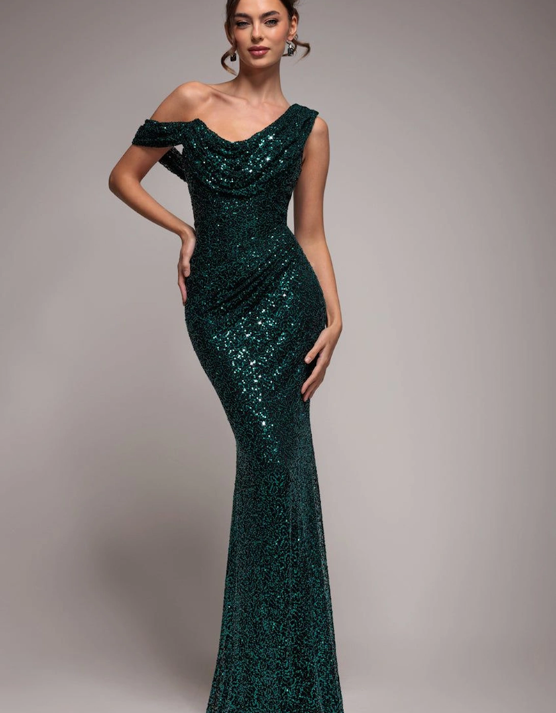 Sequin Cowl One Shoulder Maxi Dress, 2 of 1