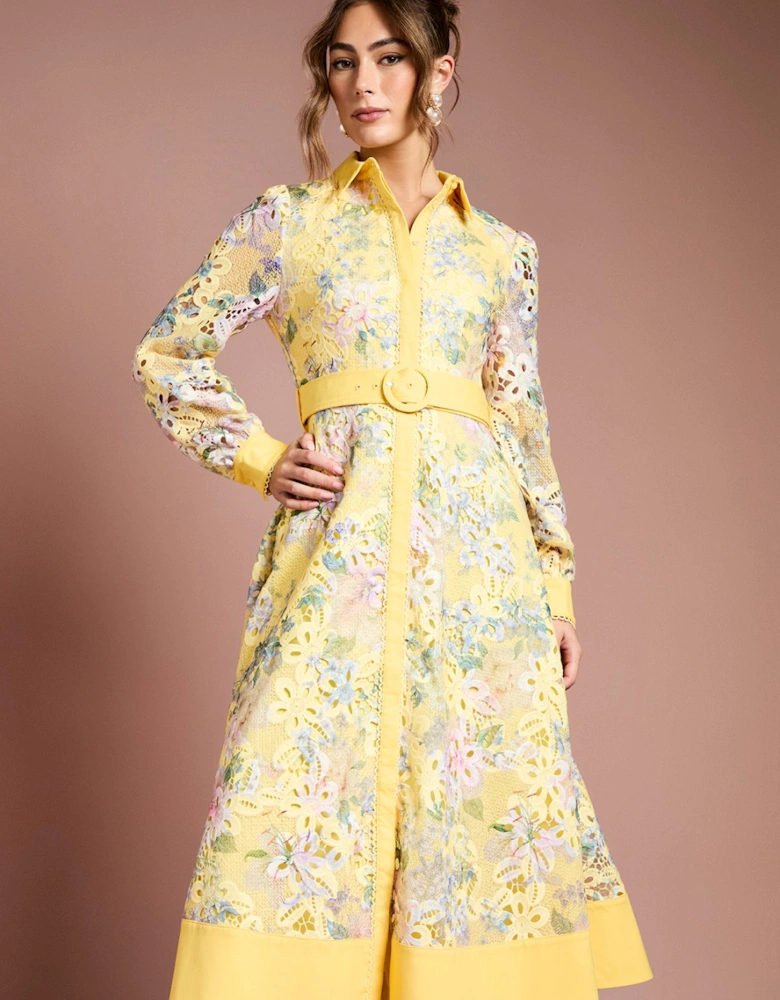 Cutwork Lace Printed Shirt Dress