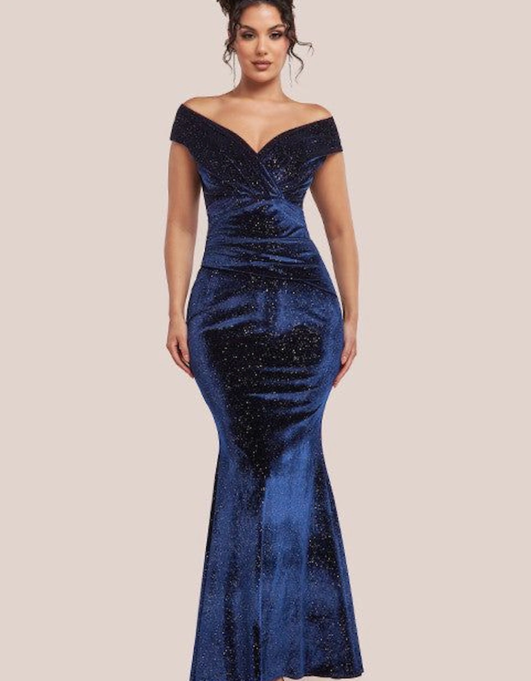 Shimmer Velvet Bardot Maxi Dress, 2 of 1
