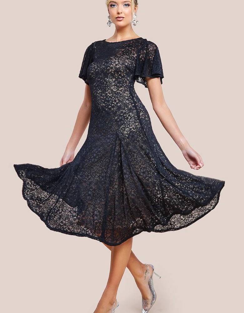 Flutter Sleeve Lace A-Line Midi Dress