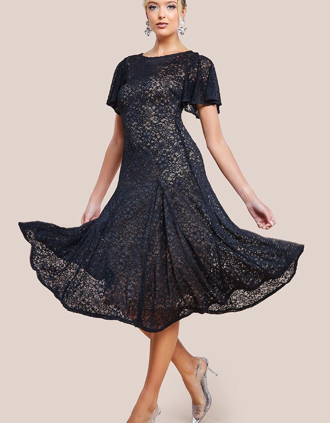 Flutter Sleeve Lace A-Line Midi Dress, 2 of 1