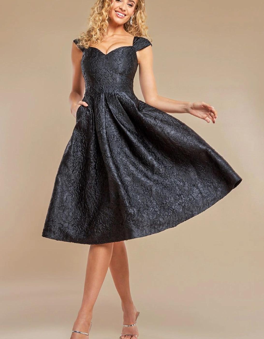 Crushed Satin Sleeveless A Line Midi Dress, 2 of 1