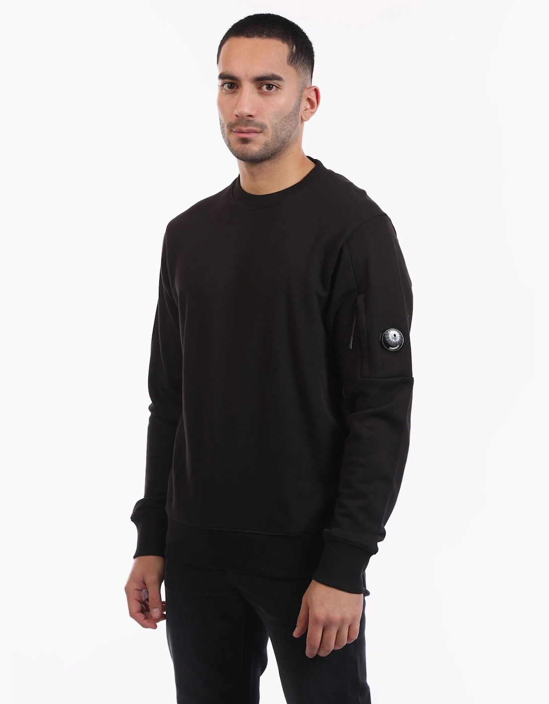 Cp Company Men's Black Diagonal Raised Fleece Lens Crewneck Sweatshirt - : 34 Xs