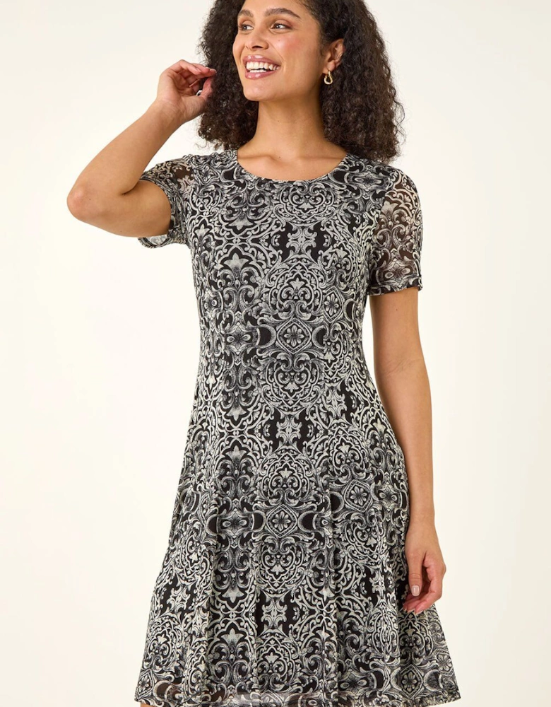 Border Print Mesh Dress