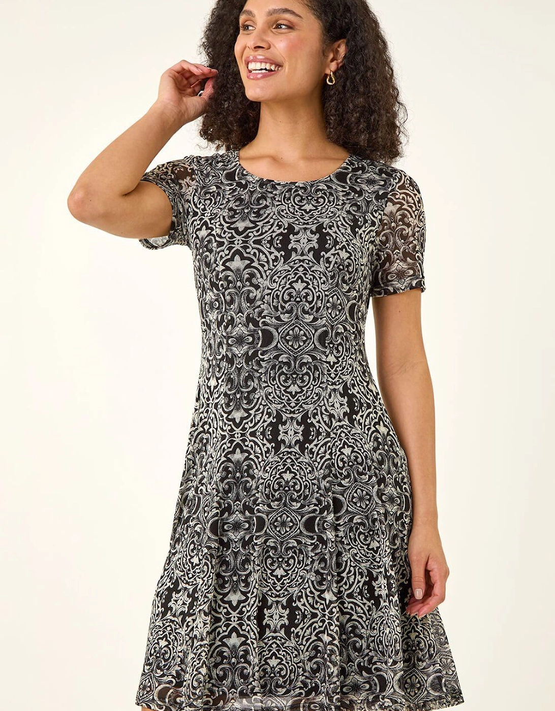Border Print Mesh Dress, 2 of 1