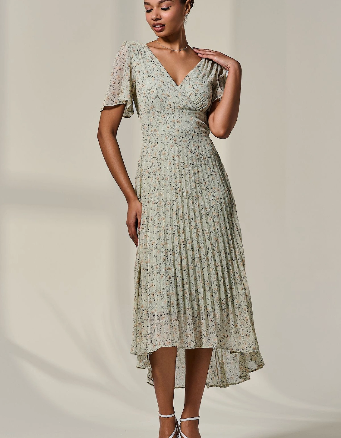 Floral Pleated Dip Hem Maxi Dress, 2 of 1