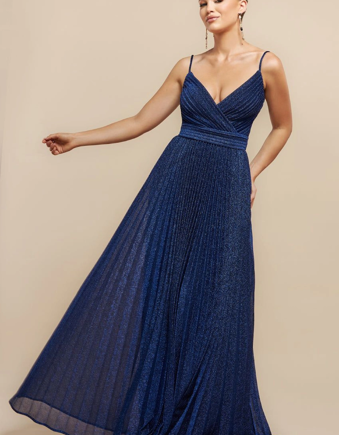 Sleeveless Pleated A Line Lurex Maxi Dress, 2 of 1