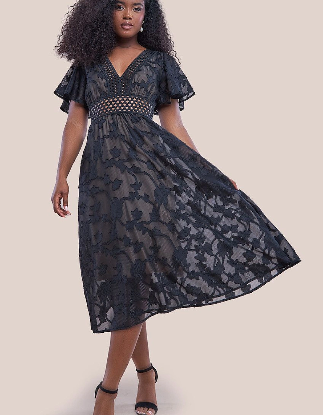 Jacquard Sparkling Burnout A Line Midi Dress, 2 of 1