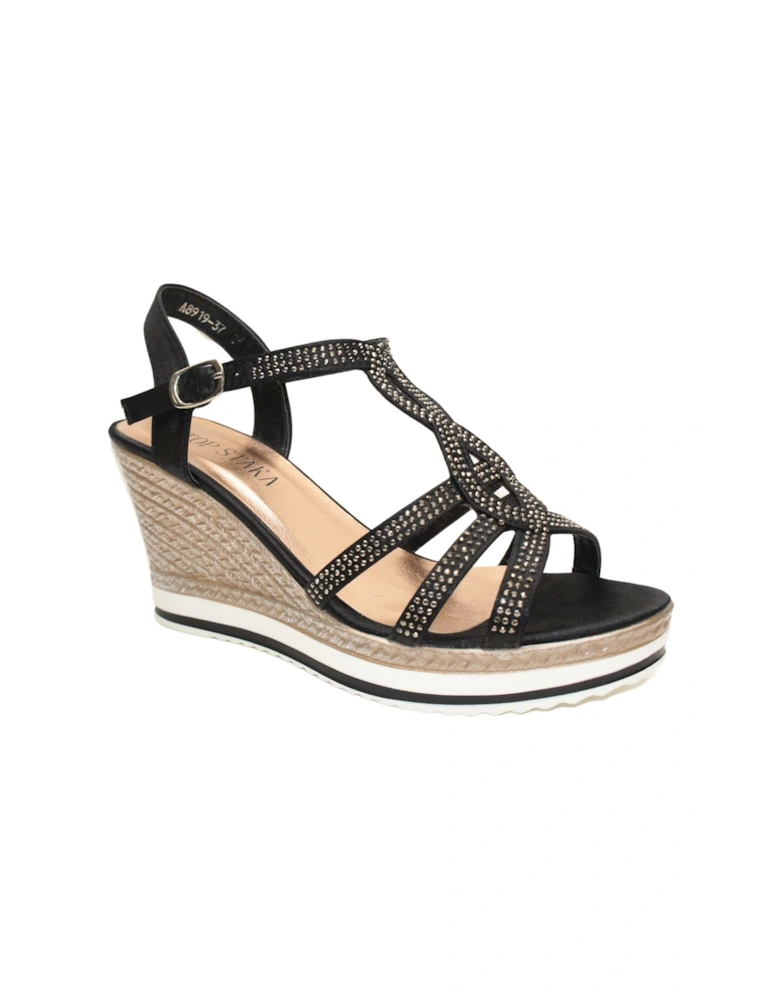 Crystal Sparkling Shine Espadrille Style Platform Wedge Sandals