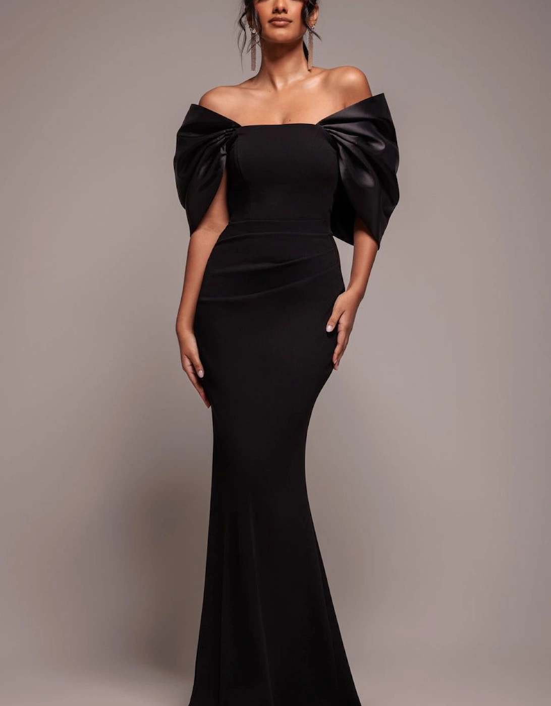 Off Shoulder Back Satin Bow Scuba Maxi Dress, 2 of 1