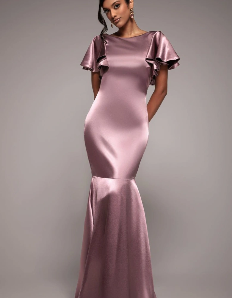Satin Flutter Sleeve Mermaid Maxi