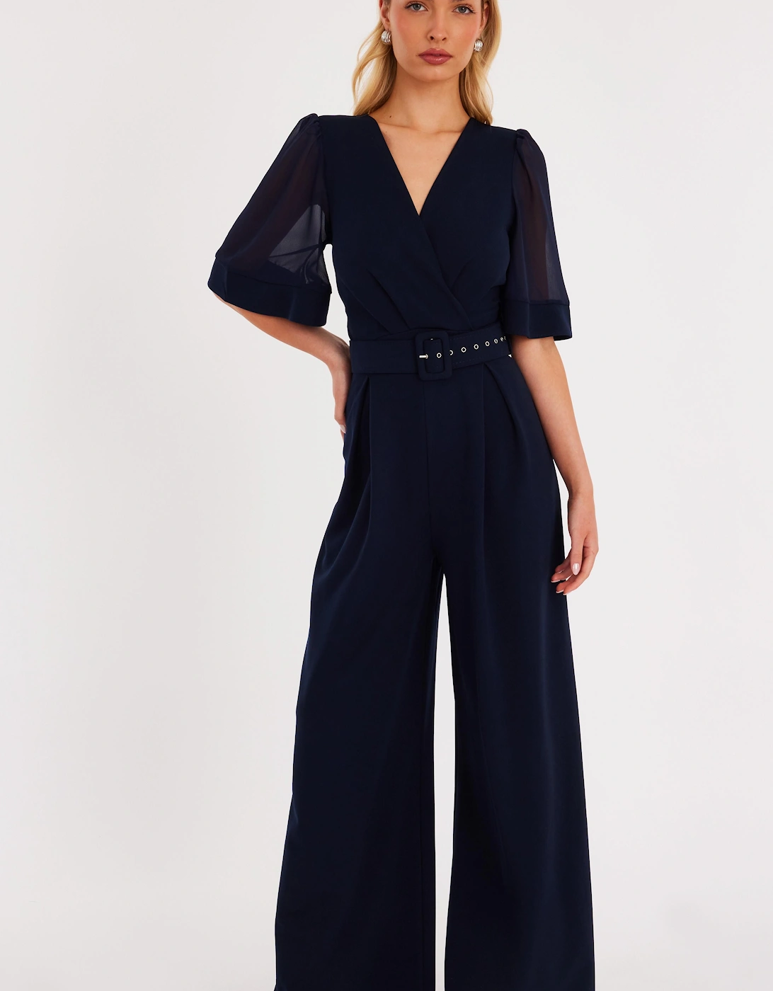Navy Chiffon Sleeve Palazzo Jumpsuit, 2 of 1