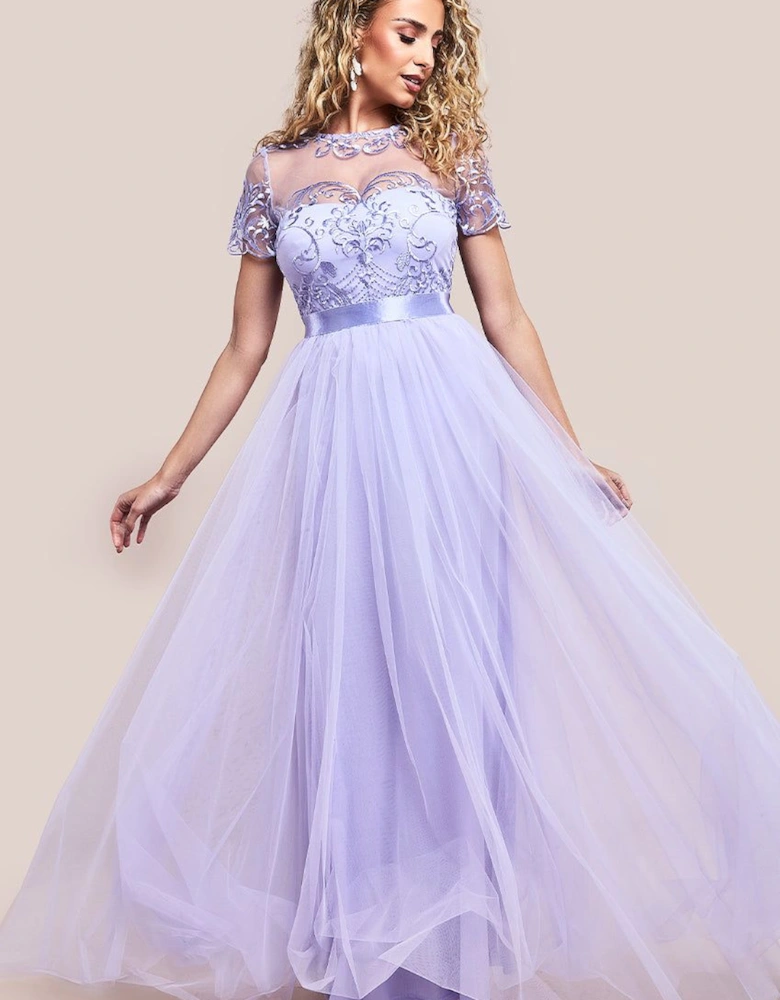 Embroidered Mesh Maxi Dress