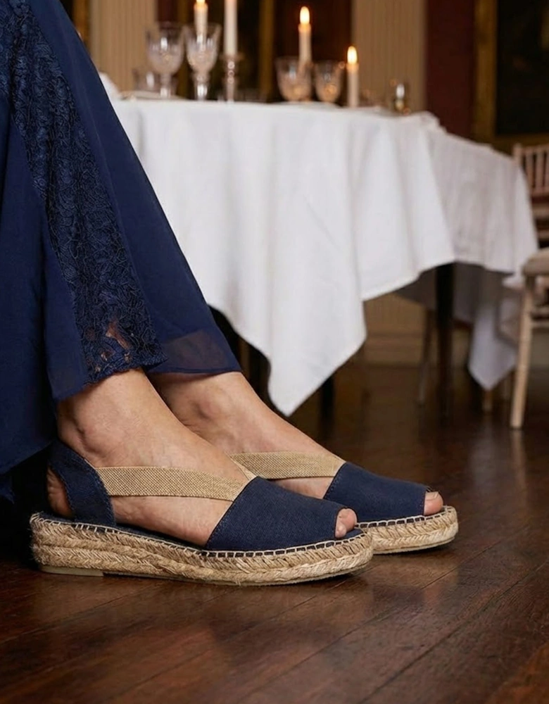 ETNA Womens Leather Open-Toe Espadrilles Navy