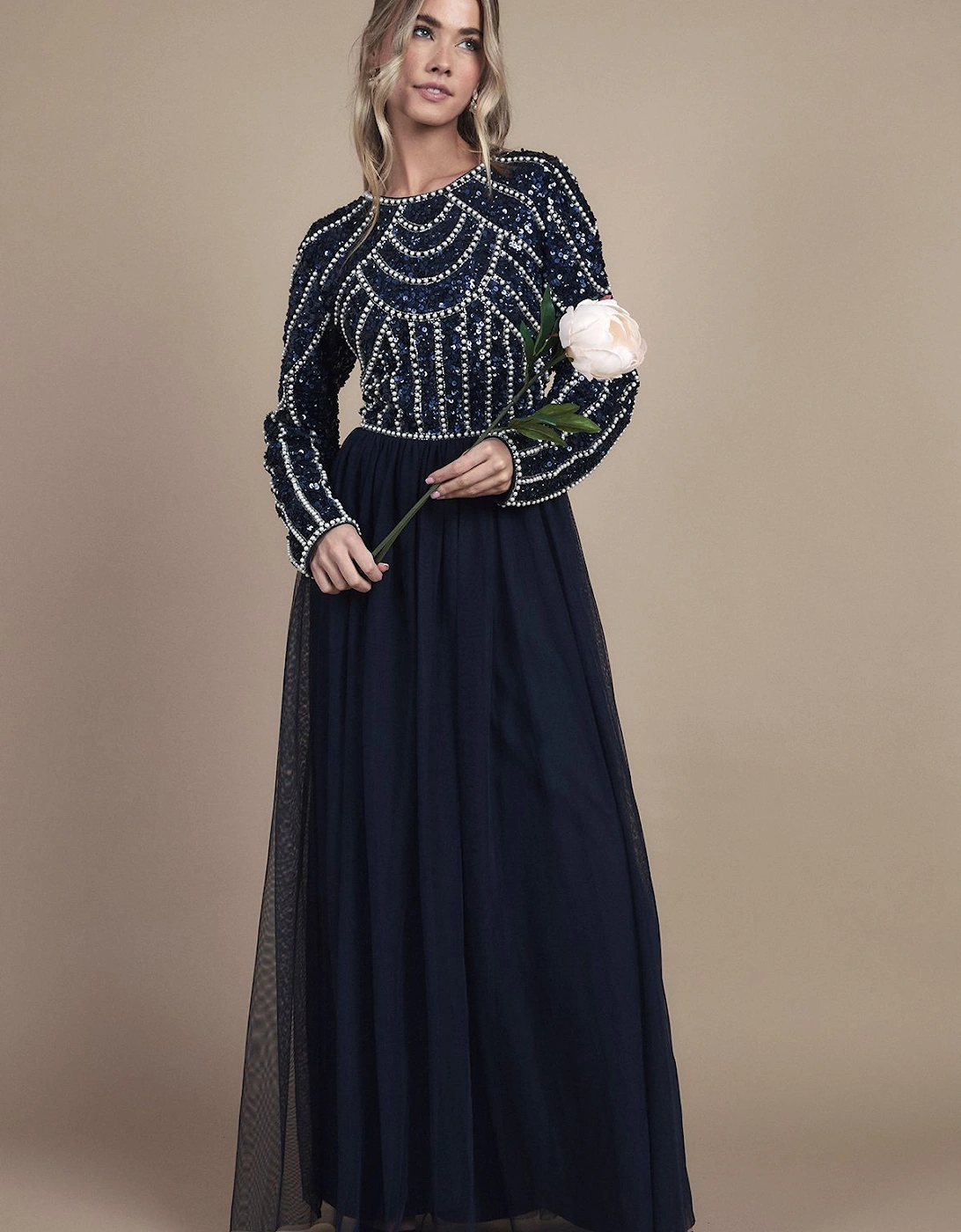 Teen Pearl Embellished Bodice Bridesmaid Tulle Skirt Dress, 2 of 1