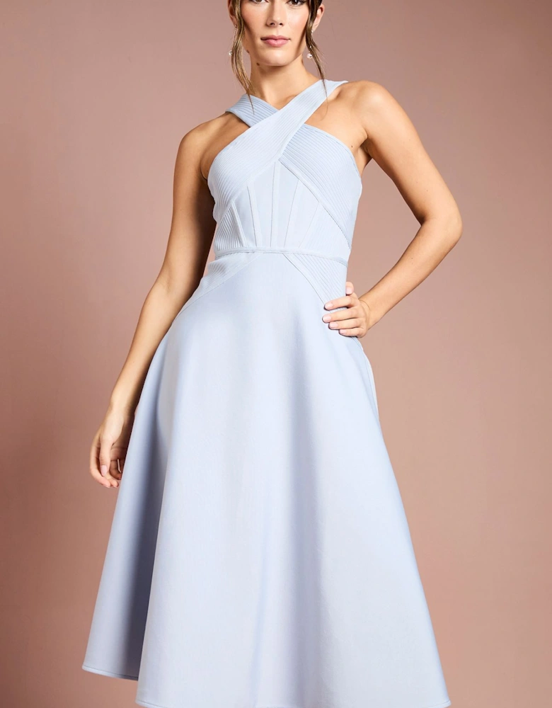Bandage Cross Neck Midi Dress