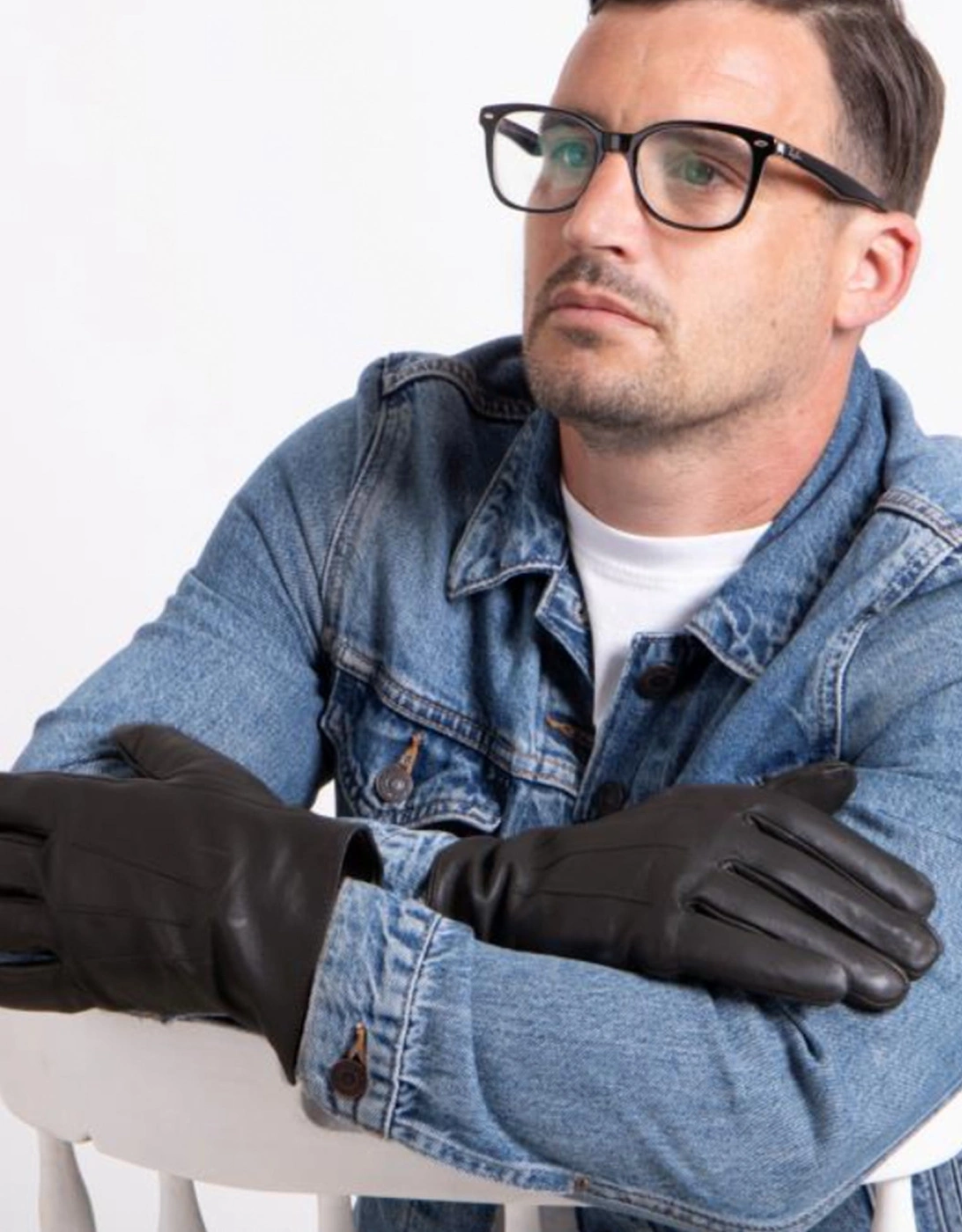 Isotoner SMARTOUCH WATER REPELLENT 3 POINT LEATHER Mens Gloves Black