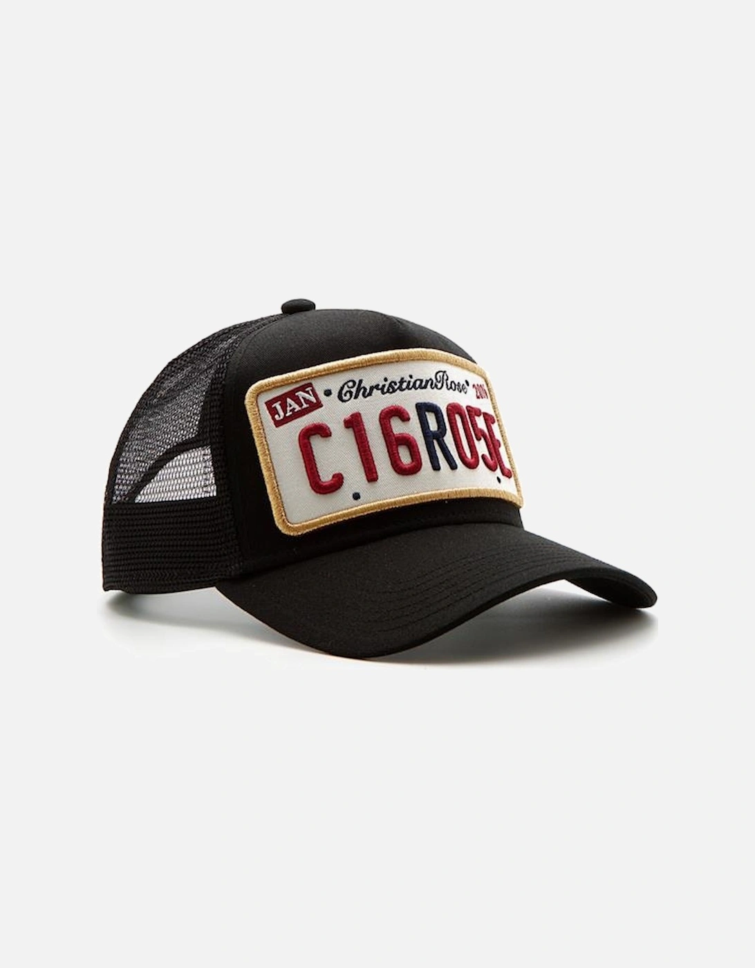 Christian Rose Unisex Black Private Plate Trucker Cap - /Gold