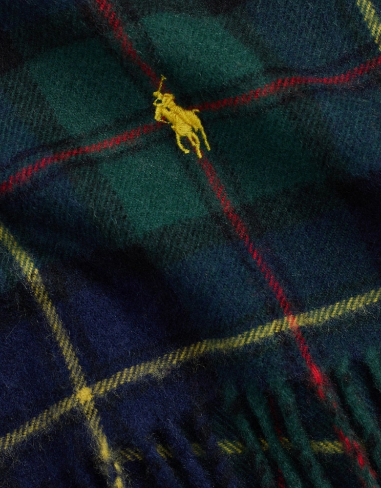 Polo Lambs Wool Green & Cashmere Tartan Scarf