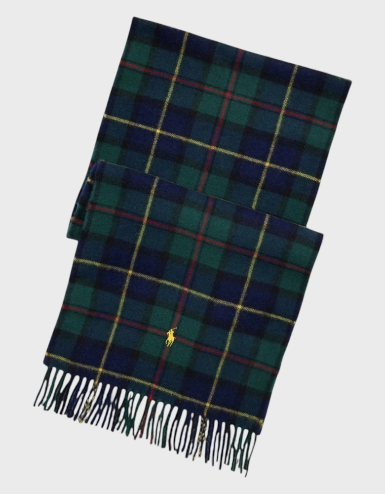 Polo Lambs Wool Green & Cashmere Tartan Scarf