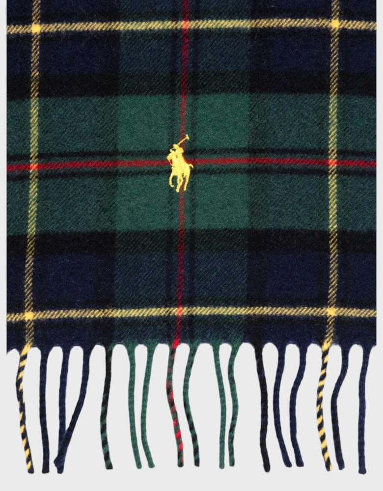 Polo Lambs Wool Green & Cashmere Tartan Scarf