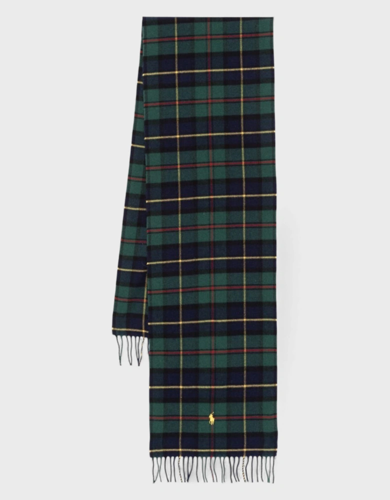 Polo Lambs Wool Green & Cashmere Tartan Scarf