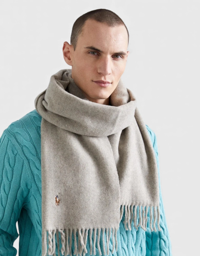 Polo Fringe Virgin Wool Scarf Oatmeal