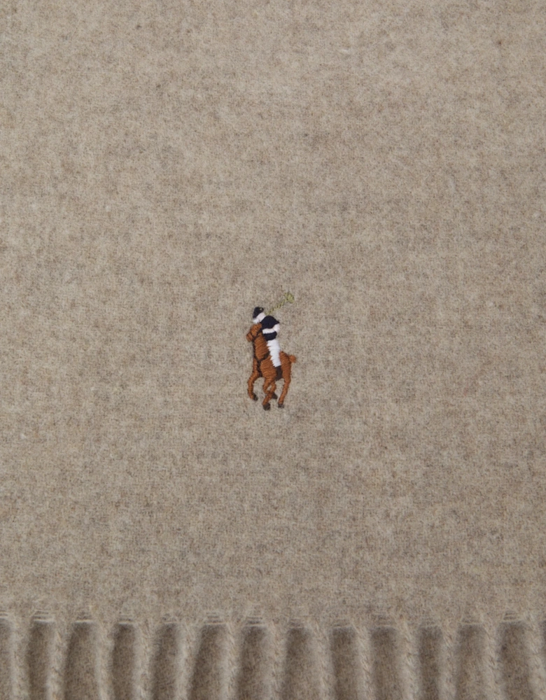 Polo Fringe Virgin Wool Scarf Oatmeal