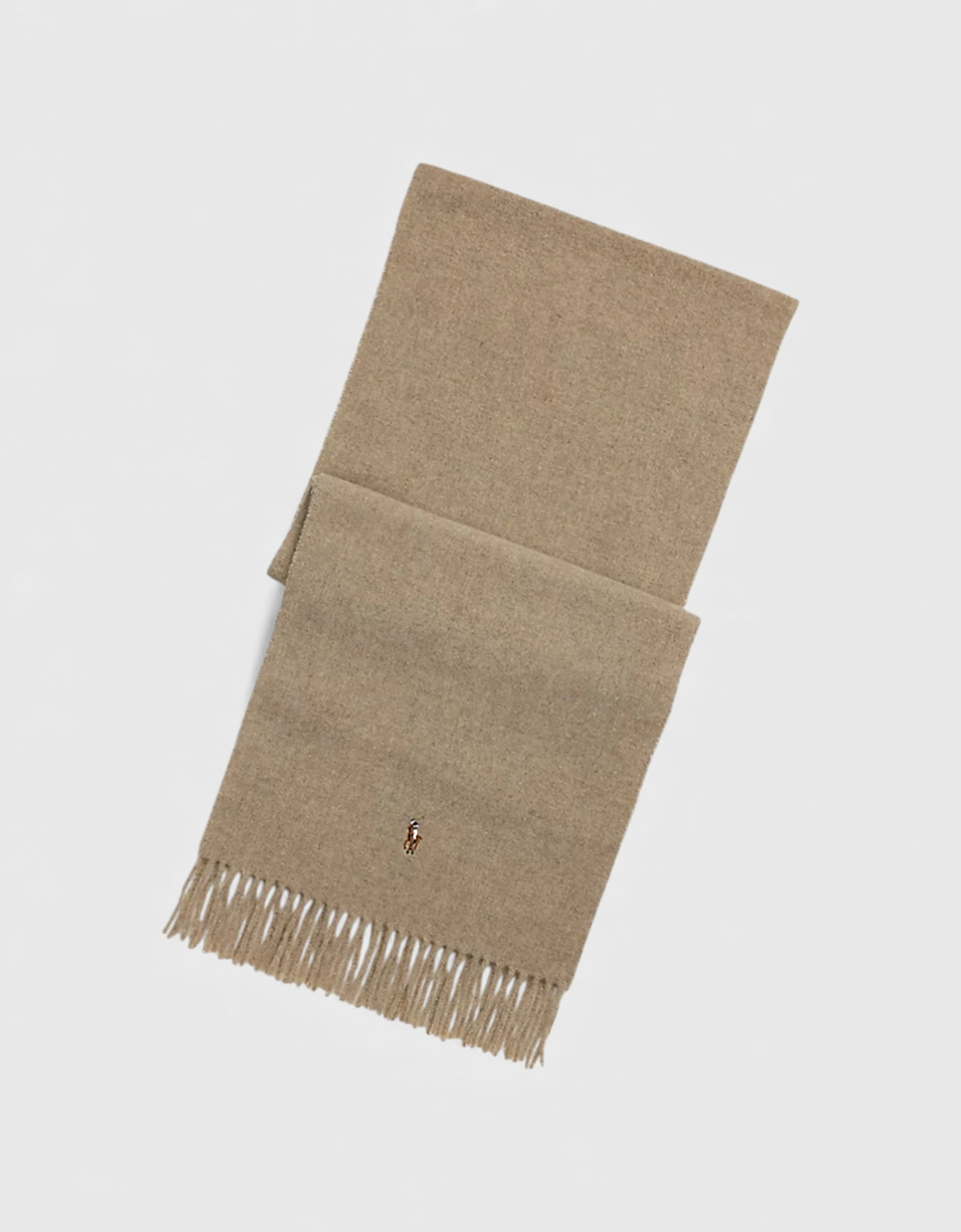 Ralph Lauren Men's Brown Polo Fringe Virgin Wool Scarf Oatmeal