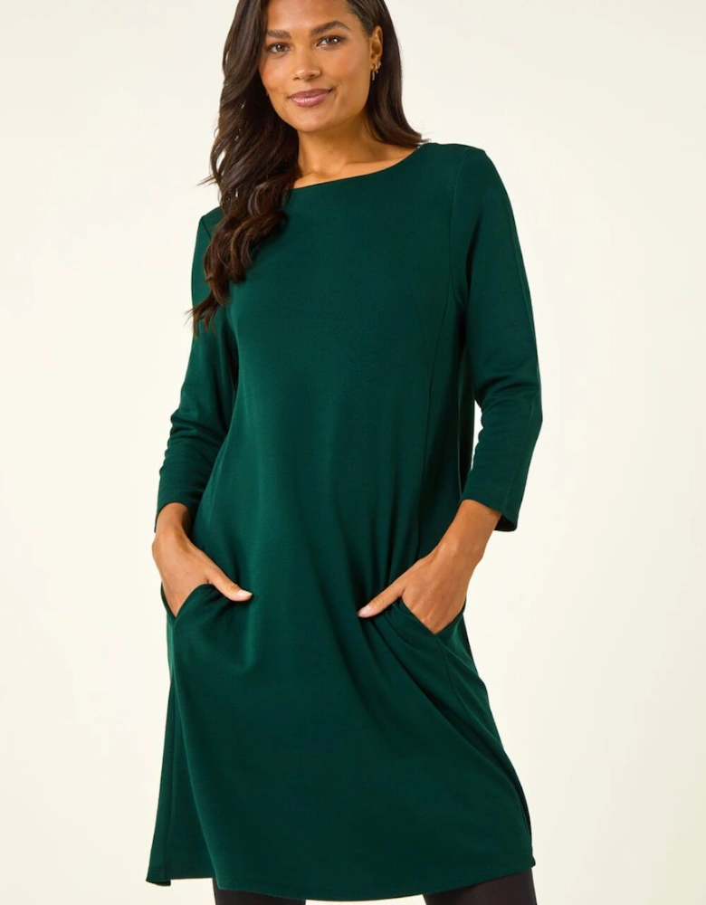 A-Line Pocket Detail Stretch Swing Dress