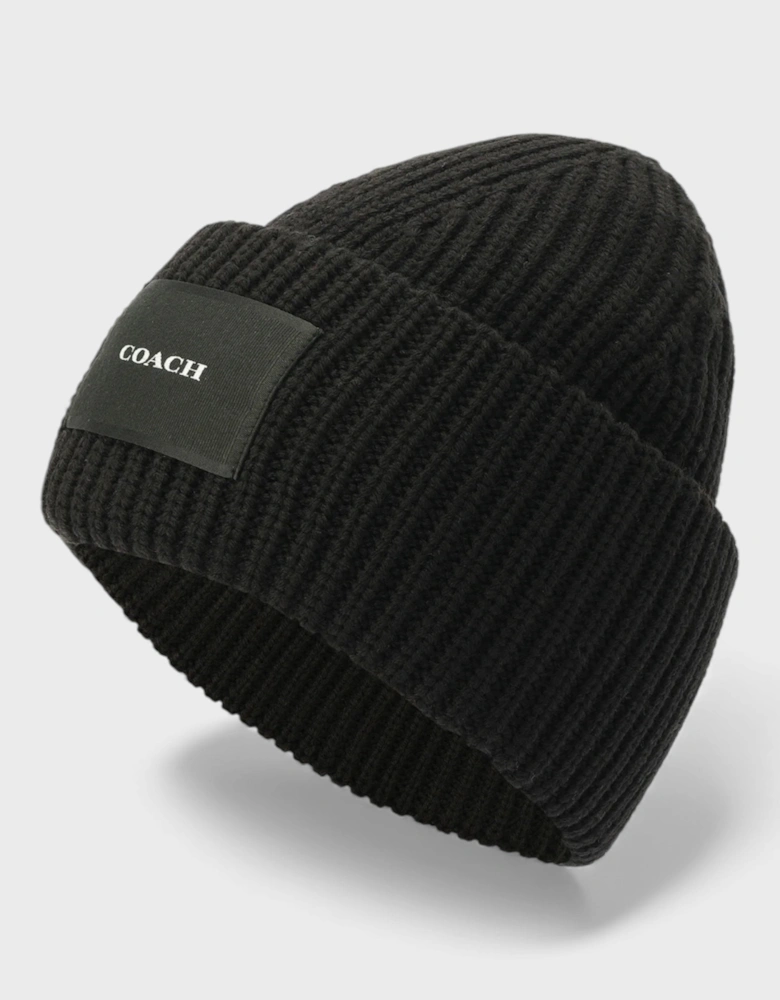 Woven Patch Beanie Black