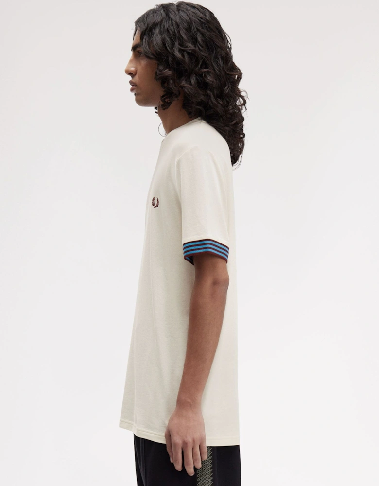 M7707 Striped Cuff T-Shirt - Ecru