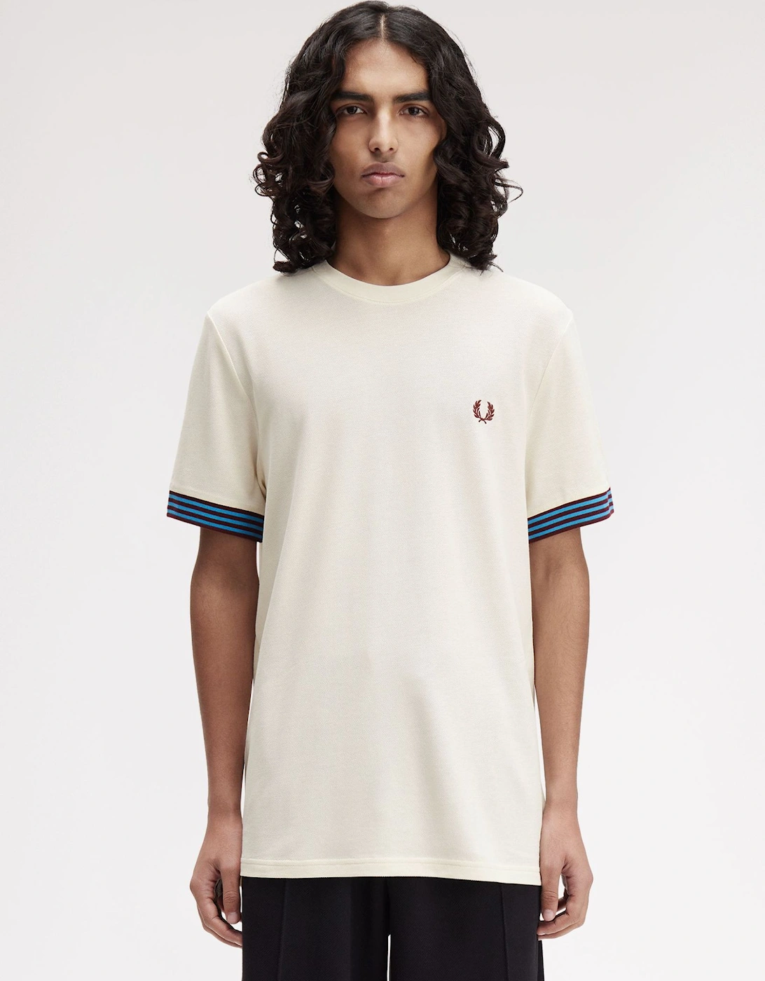 M7707 Striped Cuff T-Shirt - Ecru