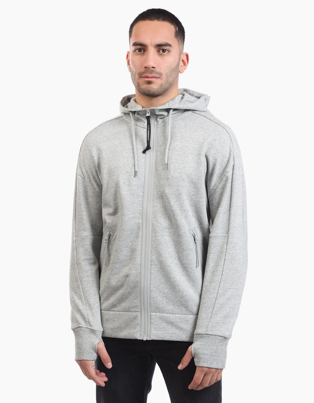 Cp Company Men's Grey Diagonal Raised Fleece Lens Zip Hoodie - : 34 Xs
