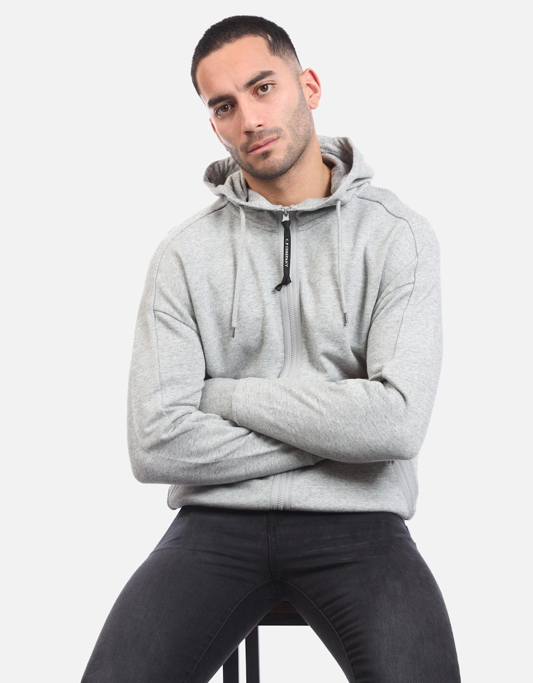 Diagonal Raised Fleece Lens Zip Hoodie