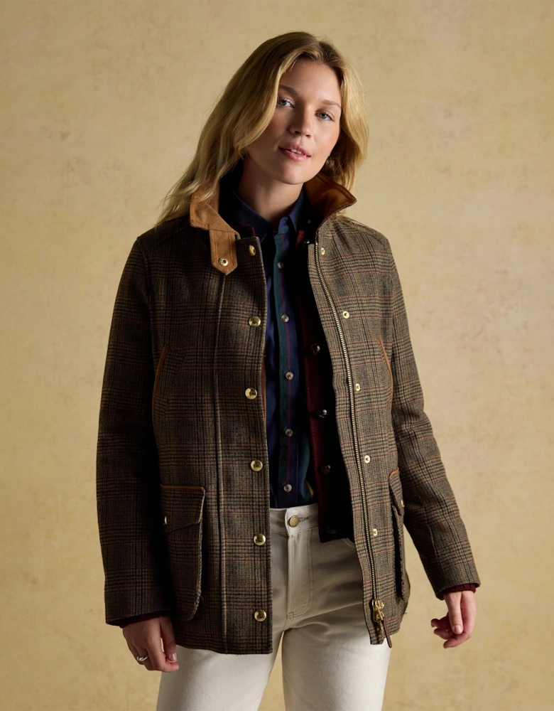 CONTEMPORARY Womens Check Tweed Fieldcoat Brown