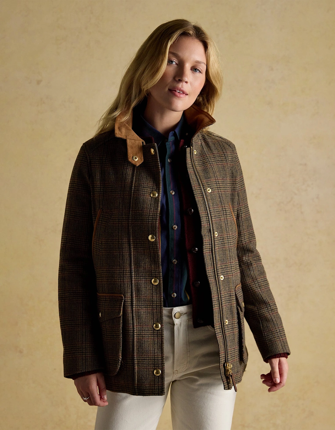 CONTEMPORARY Womens Check Tweed Fieldcoat Brown