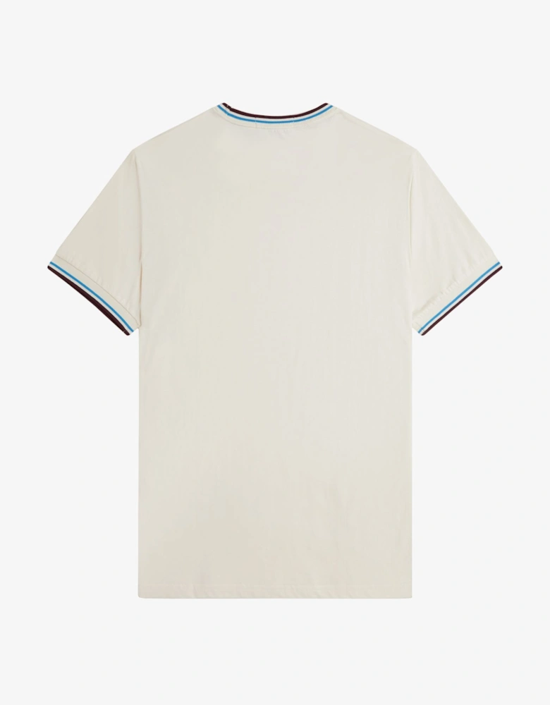 M1588V Twin Tipped T-Shirt - Ecru/Court Blue/Oxblood