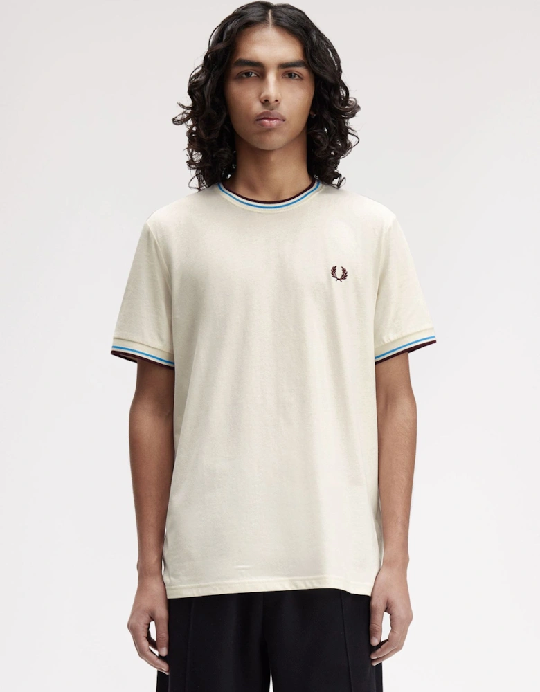 M1588V Twin Tipped T-Shirt - Ecru/Court Blue/Oxblood