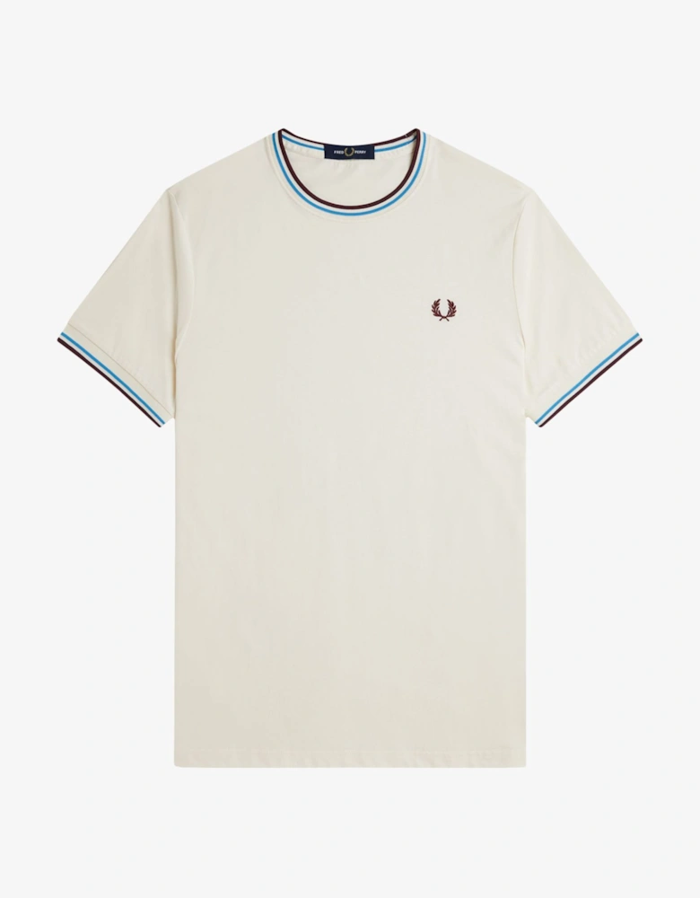 M1588V Twin Tipped T-Shirt - Ecru/Court Blue/Oxblood