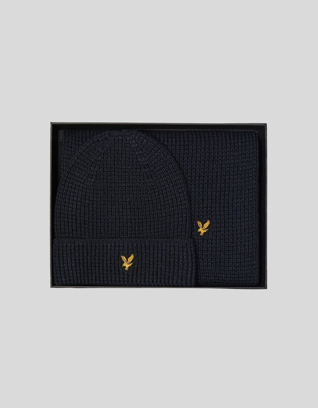 Lyle And Scott Men's Navy Waffle Knit Scarf And Beanie Set  1Sz
