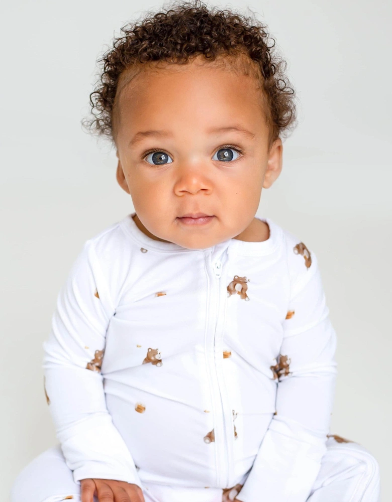 Baby Bear Cotton Zip Sleepsuit One Piece in White