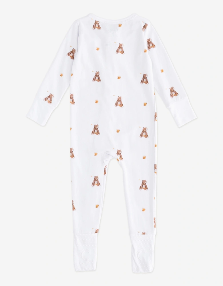 Baby Bear Cotton Zip Sleepsuit One Piece in White