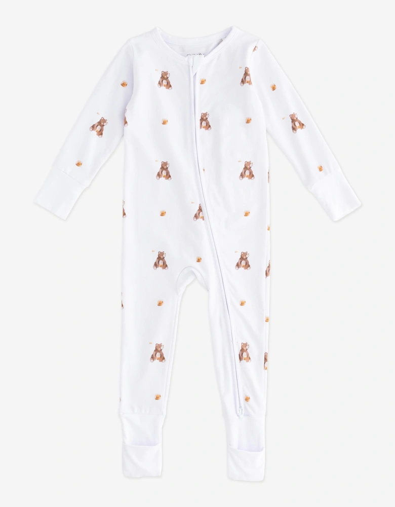 Baby Bear Cotton Zip Sleepsuit One Piece in White