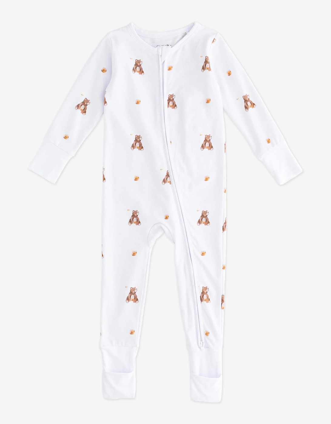 Baby Bear Cotton Zip Sleepsuit One Piece in White, 5 of 4